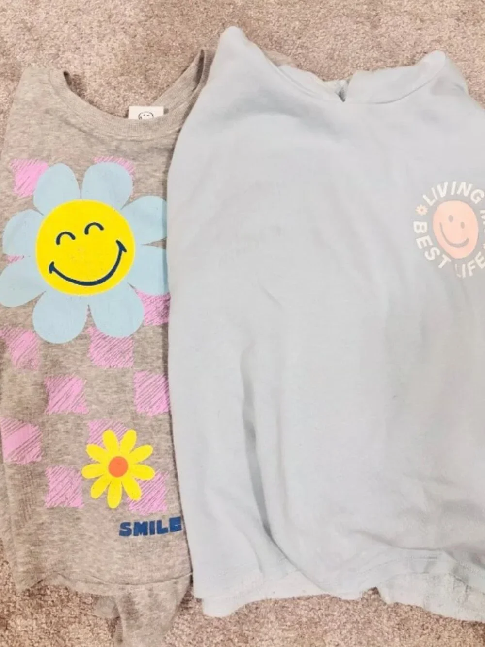 Girls Smiley Flower Sweatshirt and Blue Smiley Hoodie